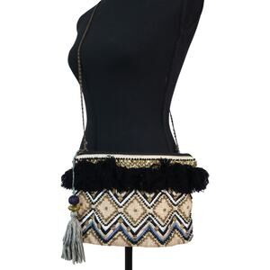 NWOT Vintage 90s Y2K Beaded Purse Crossbody Fringe Chain Strap Cotton Boho